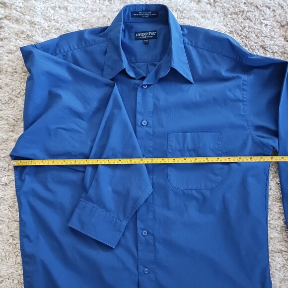 London Fog Mens Long Sleeve Dress Shirt Solid Blue Size16 Pocket Point Collar - Picture 8 of 10